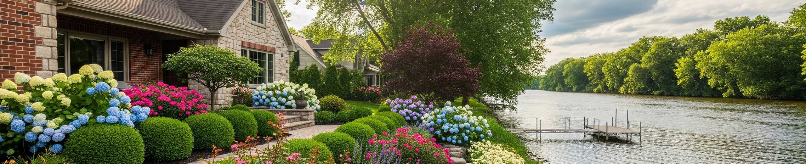 A ranch home with beautiful gardens on the river