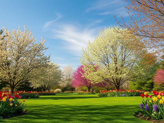 spring tulip gardens and flowering trees in michigan<br />
