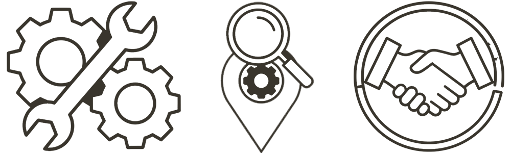 gears, location, and handshake icons